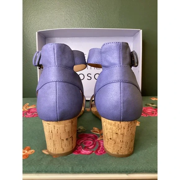 Aerosoles Willowbrook Wedge Sandals 10W Mid Blue Cork Heel - Picture 2 of 5